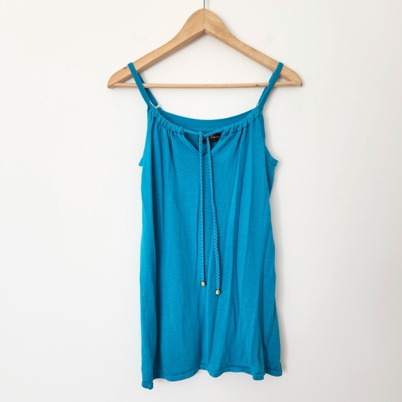 Y2K Guess Silk Tank Top Small Teal Blue Braided Drawstring Mermaid‎ Aquamarine - Picture 10 of 15